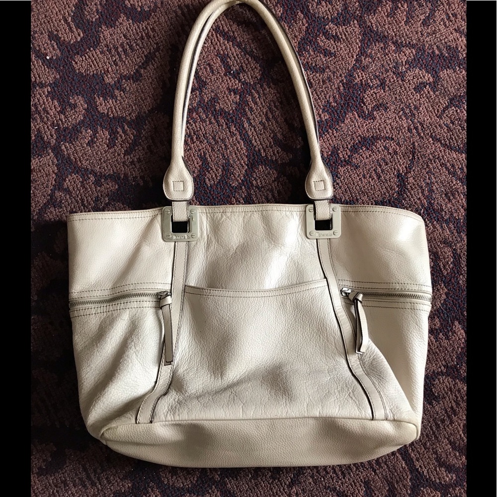 Tignanello beige pebble leather large tote style handbag